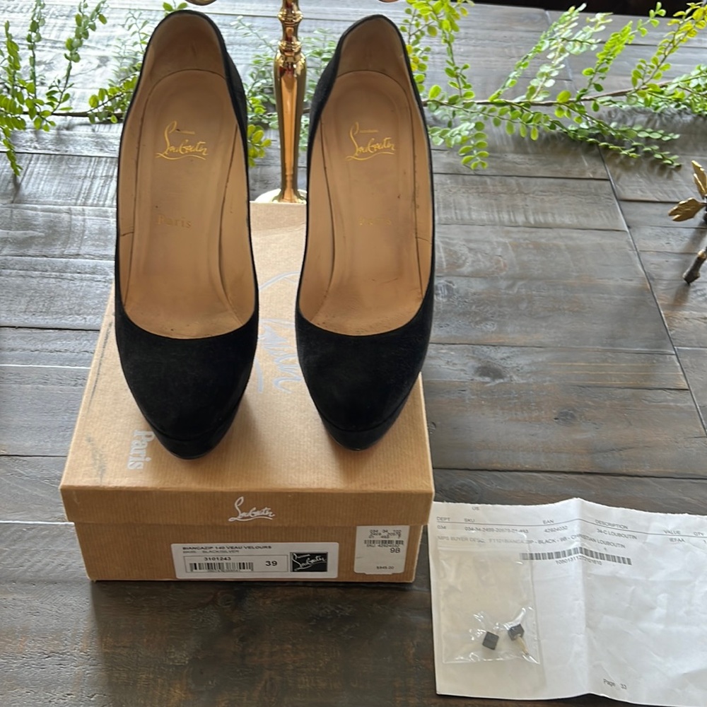 Christian Louboutin Black suede heels size 9